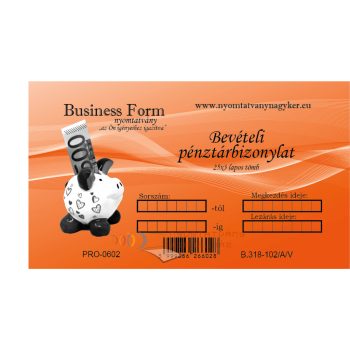 Bevételi pénztárbizonylat 25x3pld -B.318-102/A/V