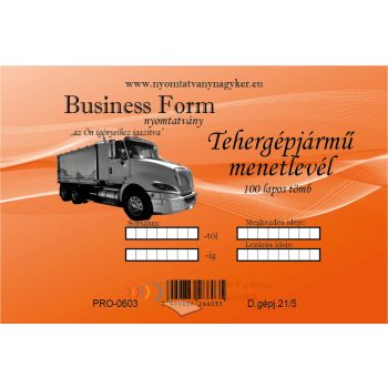 Tehergépjármű menetlevél 100 lapos A5 - D.gépj.21. 