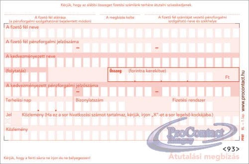 Átutalási megbízás A6 2pld. PFNY 11.