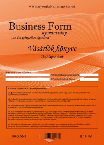Vásárlók Könyve A4 25x2 lapos nyomtatvány B. 11-1/V