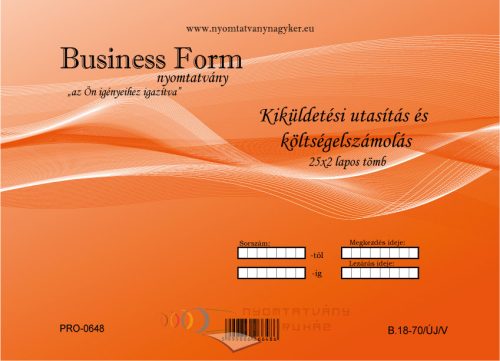 Kiküldetési utasítás és igazolás A4 25×2 lapos B. 18-70./ÚJ/V