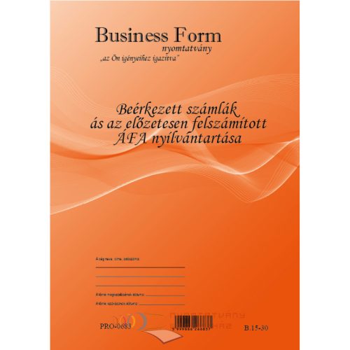 Beérkező számla és ÁFA  nyilvántartó A4 tömb 50 lap B.15-30