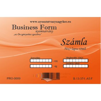   Számla 50x3 lapos tömb fekvő A5 nyomtatvány  B.13-374-A5/F