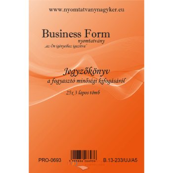   Jegyzőkönyv a fogyasztó kifogásáról A5 25x3 lapos B.13-233/A5