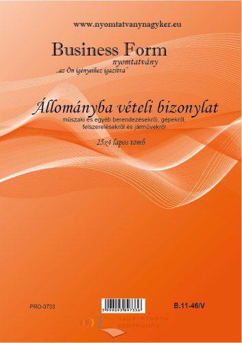 Állománybavételi bizonylat  B.11-46/V 25x4 lapos nyomtatvány 