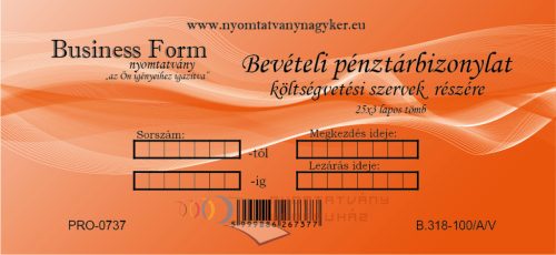 Bevételi pénztárbizonylat költségvetési szervek részére 25x3 lapos tömb - B.318-100/Á/V